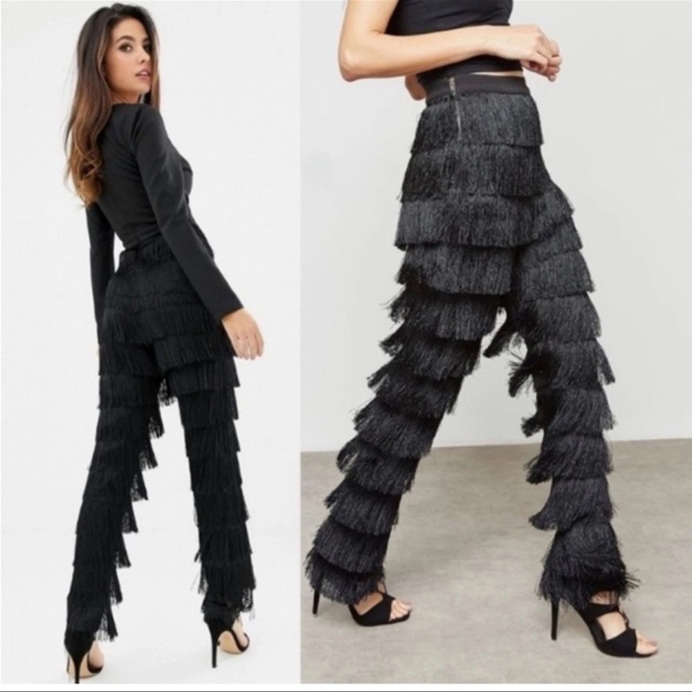 Lavish Alice Black tiered Layered Fringe Pants sz 12